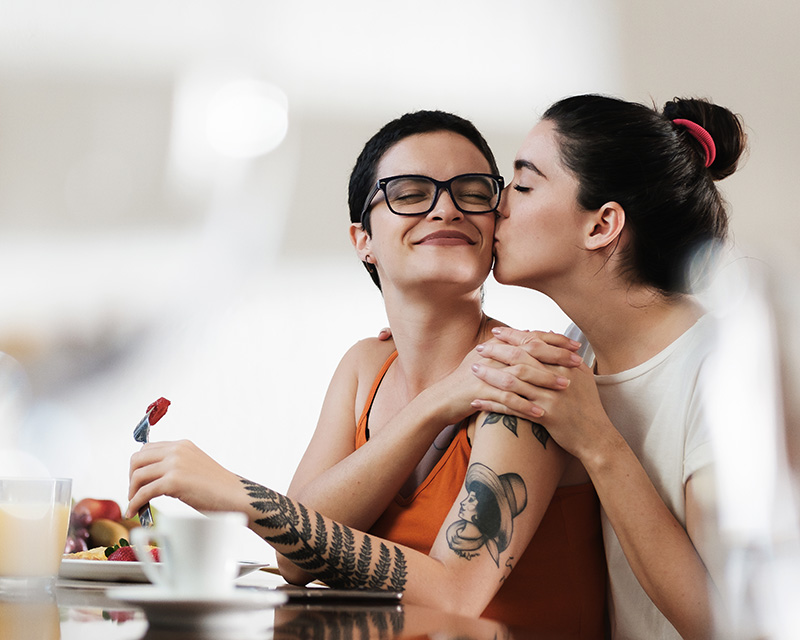 Lesbian Couple having breakfast before couples counseling in Louisiana